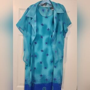 2 REAL Brand Teal and Blue Dress with Sheer Overlay Size 20